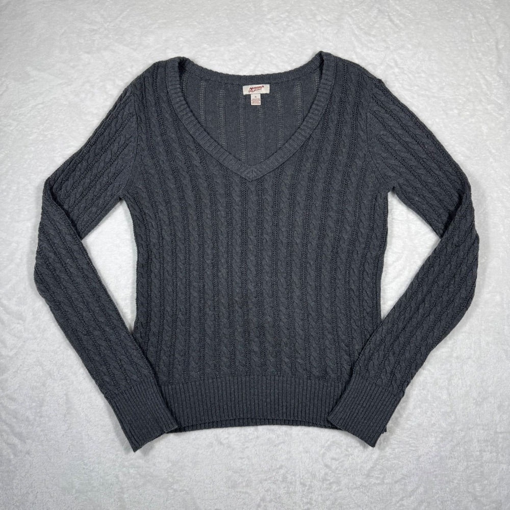 Arizona Jean Co Women's XL Gray Cable Knit V-Neck Pullover‎ Sweater Cotton